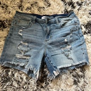 Carly Jean distressed denim shorts mid length size L fit like a 10/12